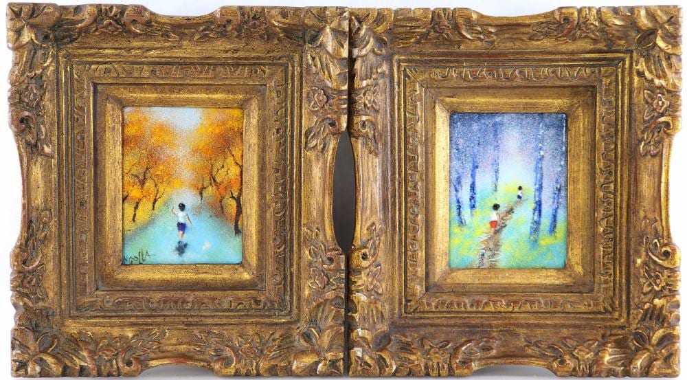 Don Mingolla comparable auction result: 2pc don mingolla 1922 1999 enamel on copper