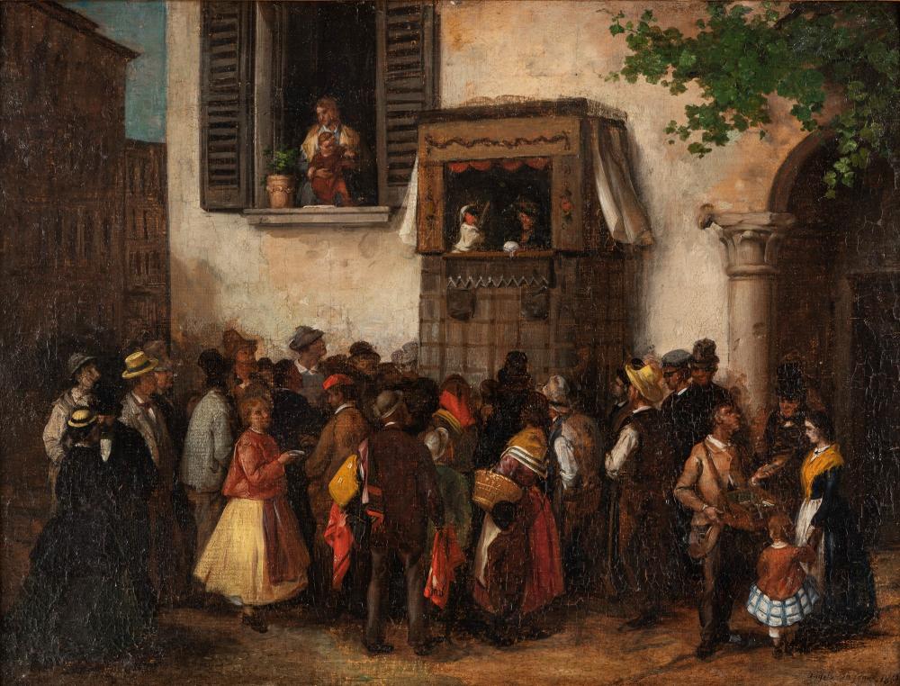 Angelo Inganni comparable auction result: angelo inganni brescia 1807 gussago 1880 the puppets 1869