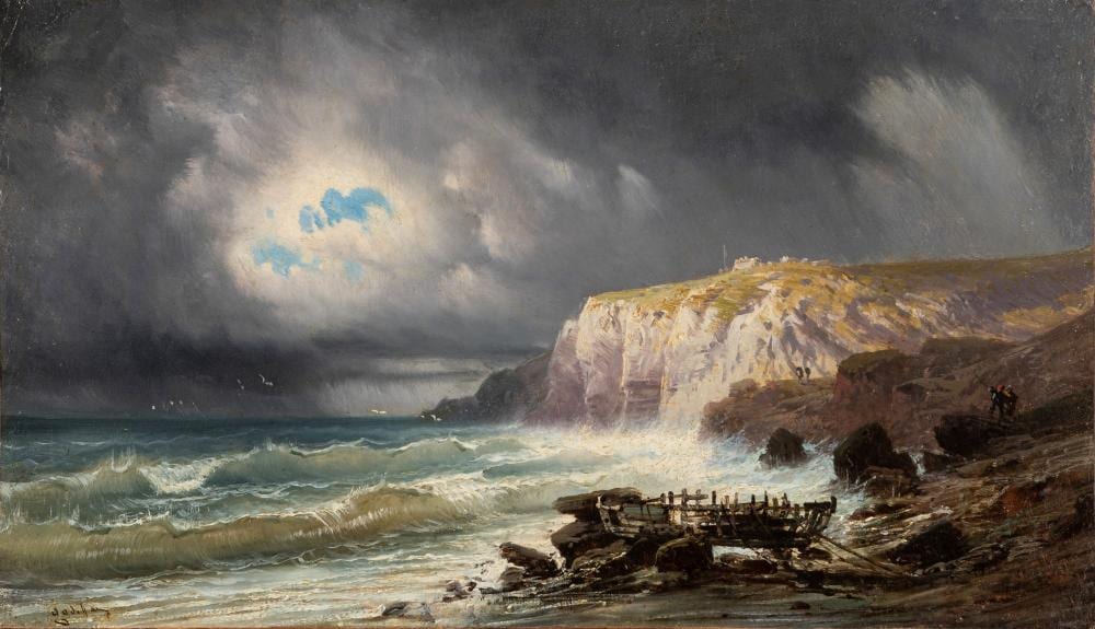 Eugenio Amus comparable auction result: eugenio amus brescia 1834 bordeaux 1899 storm in normandy