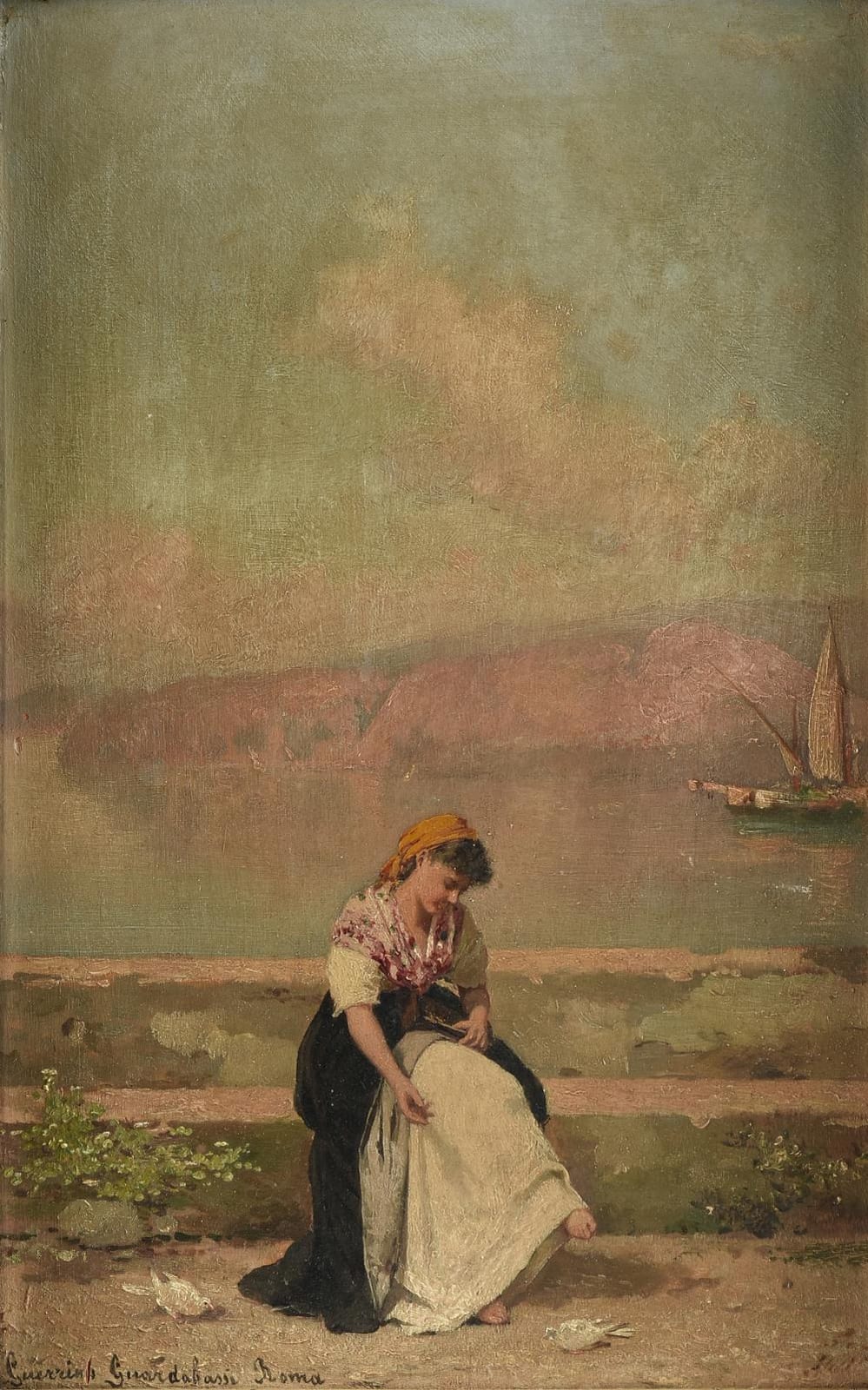 Guerrino Guardabassi comparable auction result: guerrino guardabassi italian 1841 1893 a painting girl feeding doves rome 19th century
