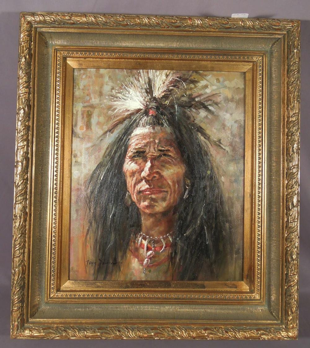 ORIGINAL OIL ON CANVAS "PORTRAIT OF INDIAN" BY TROY DENTON sold by Chamberlain Auction Gallery, lot 121 — auction record photograph