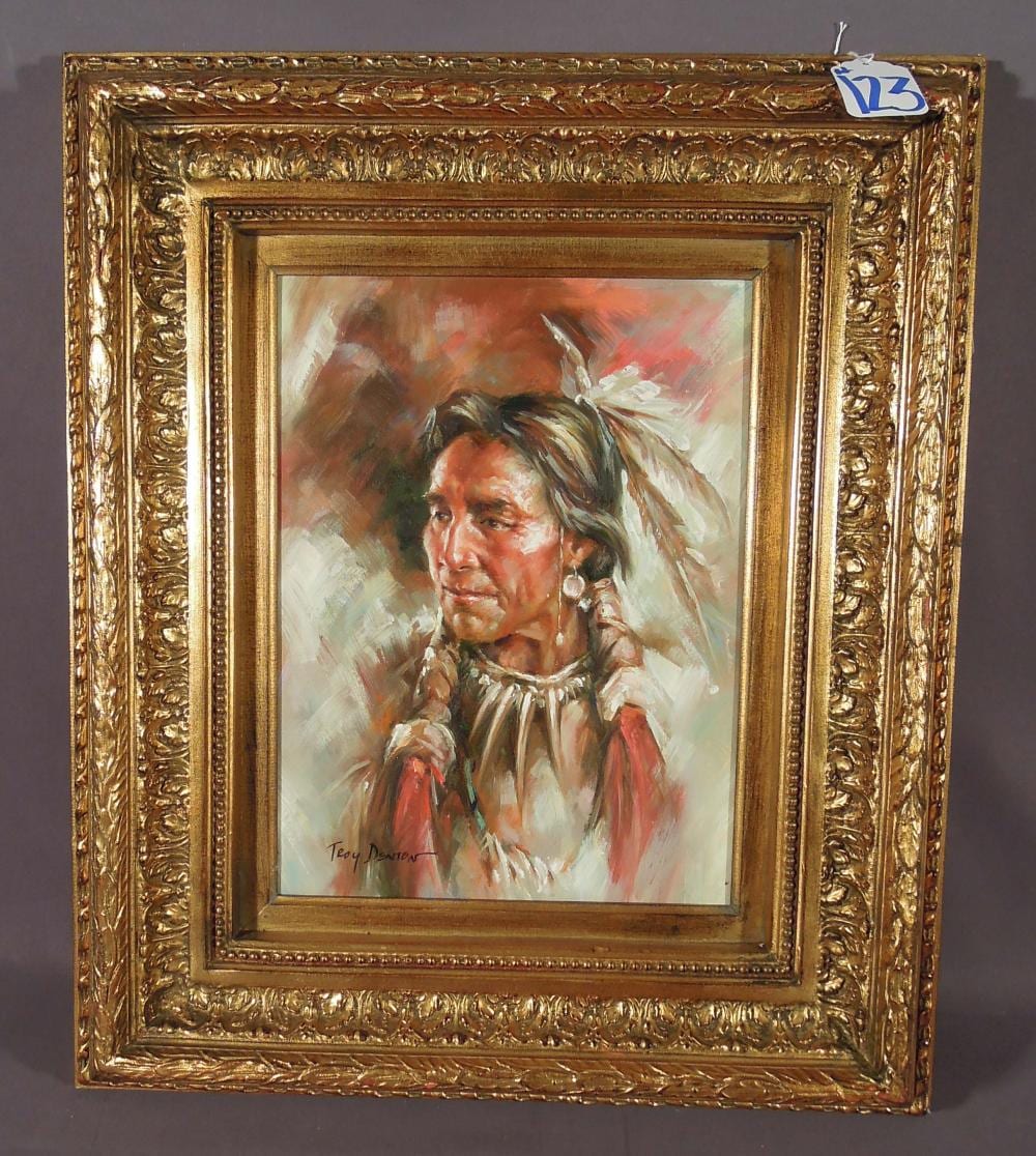 ORIGINAL OIL ON CANVAS "PORTRAIT OF INDIAN" BY TROY DENTON sold by Chamberlain Auction Gallery, lot 123 — auction record photograph