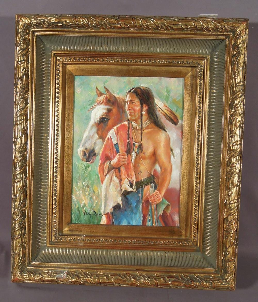 ORIGINAL OIL ON CANVAS "INDIAN WITH HORSE" BY TROY DENTON sold by Chamberlain Auction Gallery, lot 124 — auction record photograph