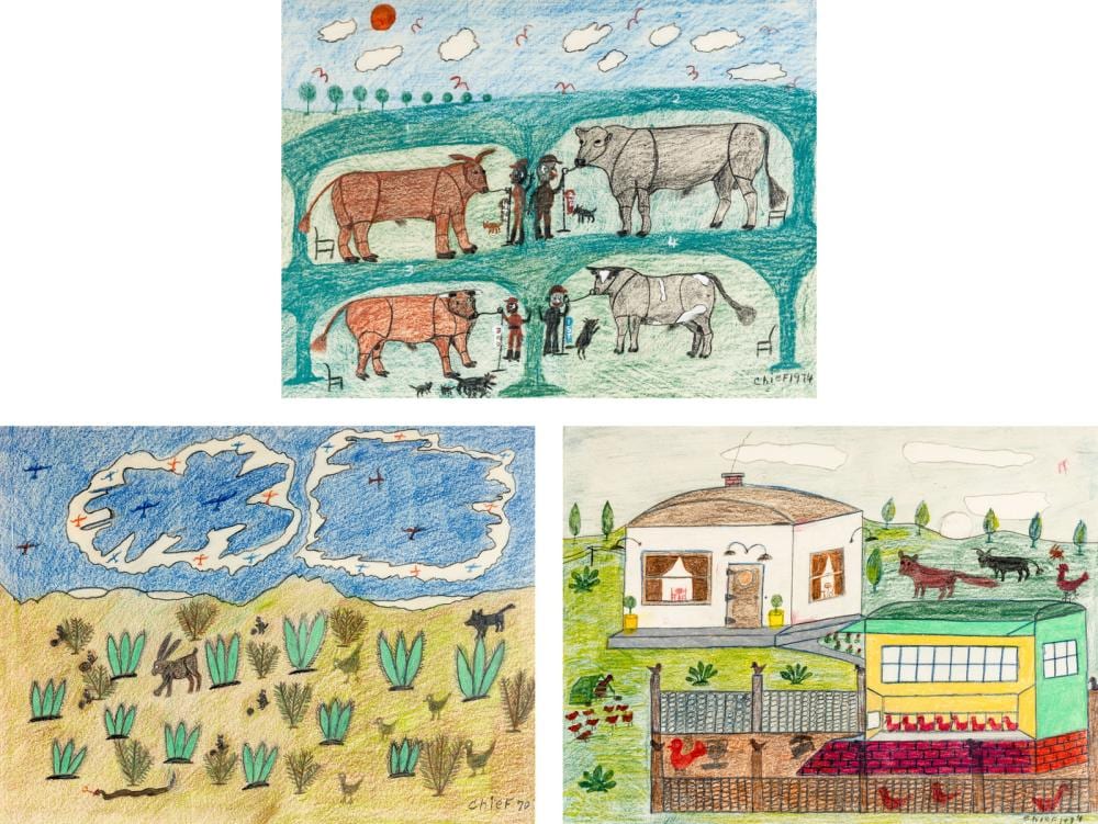 chief wiley american 1887 1980 untitled chicken coop 1970 untitled tending cattle 1974 and untitled wild hare 1974 three works · Hindman · 2023-03-09 Philip LeRoy Willey comparable auction result: chief wiley american 1887 1980 untitled chicken coop 1970 untitled tending cattle 1974 and untitled wild hare 1974 three works
