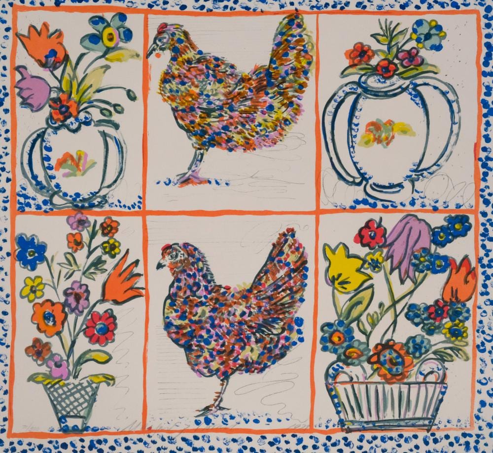 Margaret Israel comparable auction result: margaret israel hens flowers