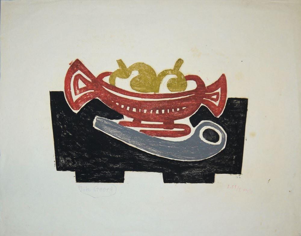 Johann Georg (1913) Müller comparable auction result: johann georg m ller stillleben signierter farbholzschnitt von 1951