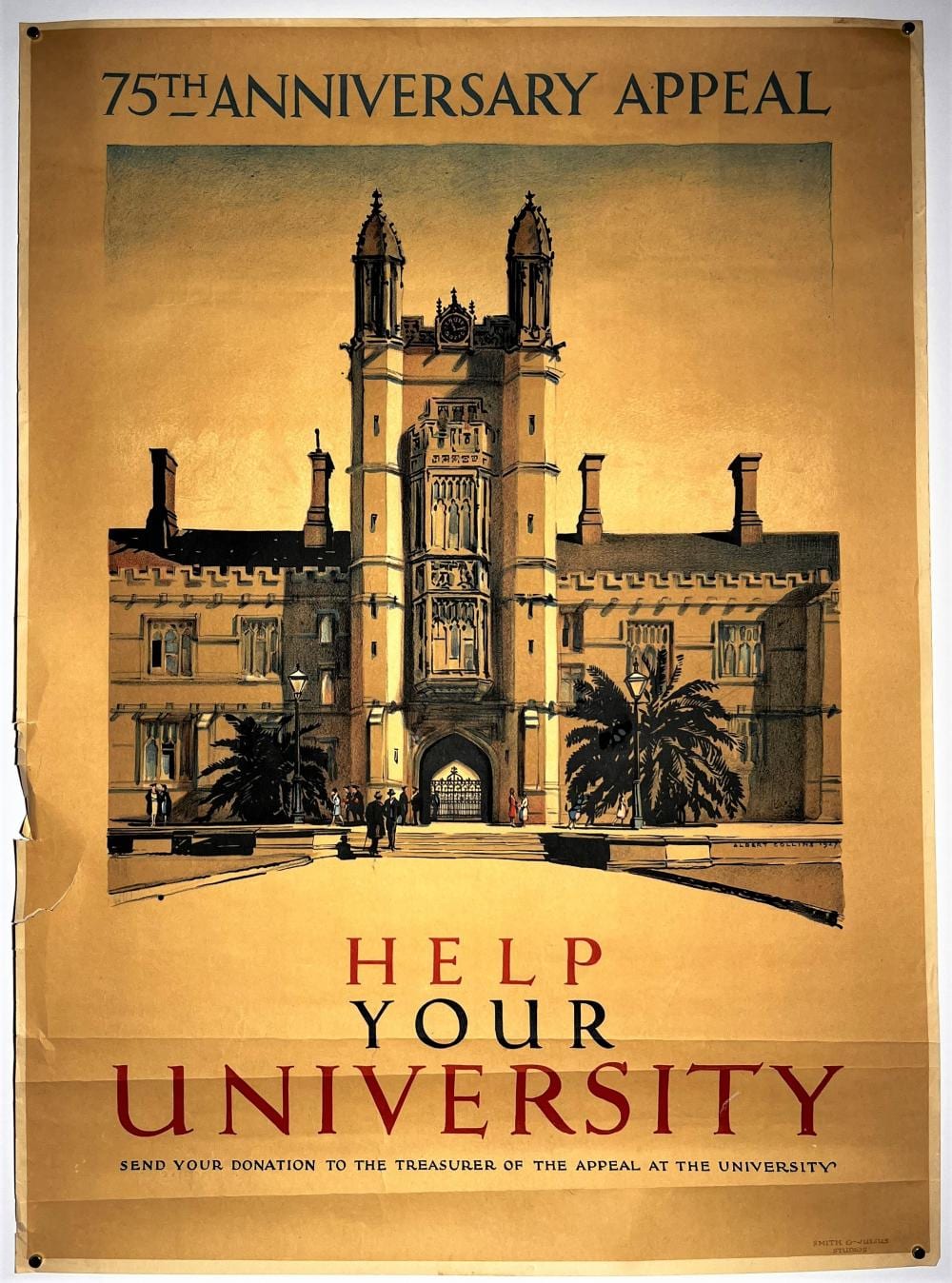 Albert Collins comparable auction result: albert collins 1983 1951 help your university 75th anniversary appeal sydney university original colour lithographic poster 1927