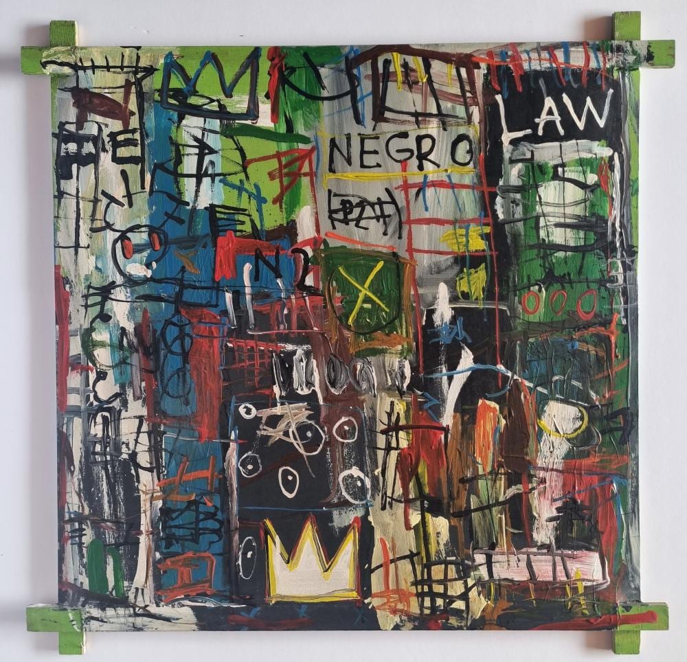 Jean-Michel Basquiat, acrylic painting on canvas signed sold by Novartia, lot 201 — auction record photograph