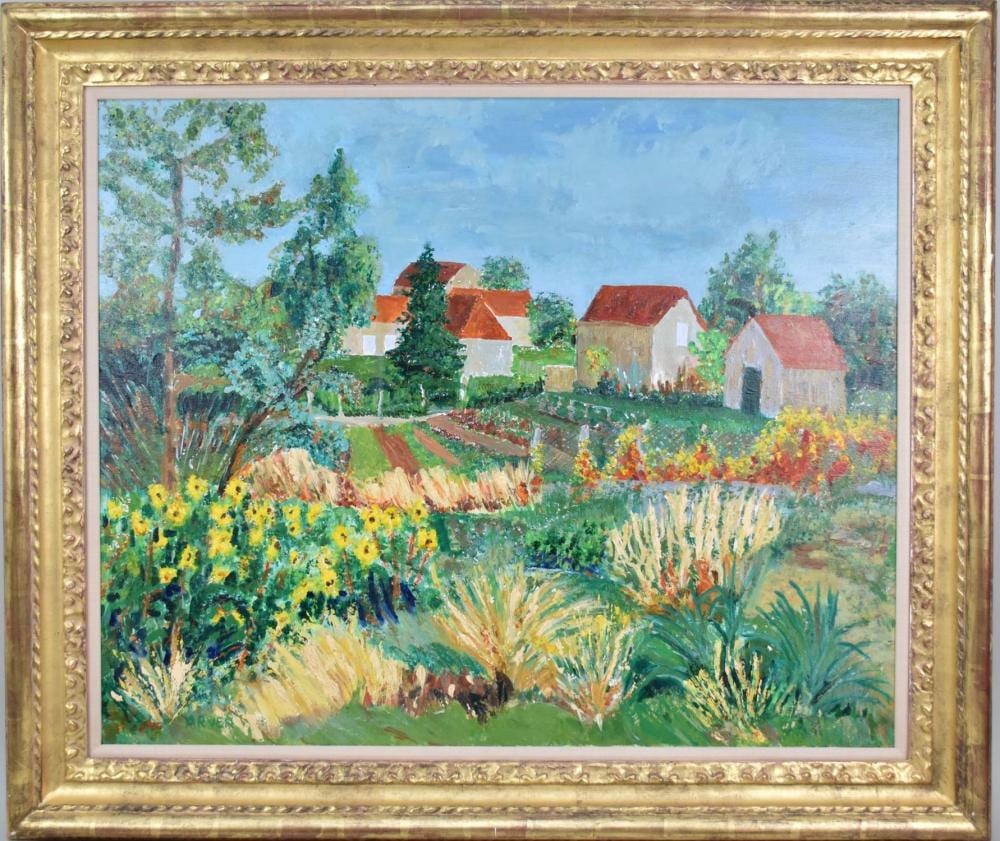 Florence Arven comparable auction result: florence arven french 1952 farm and garden oil canvas 30 x 37 inches 39 x 45 inches