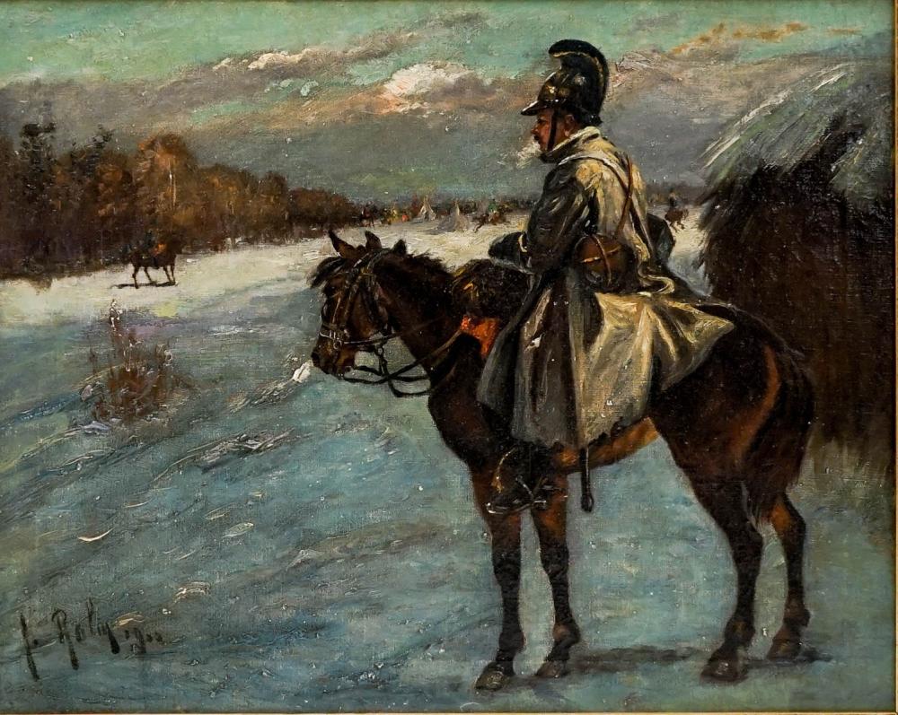 J. Rolin Antique Painting Soldier on Horseback sold by Grant Zahajko Auctions, LLC, lot 79 — auction record photograph