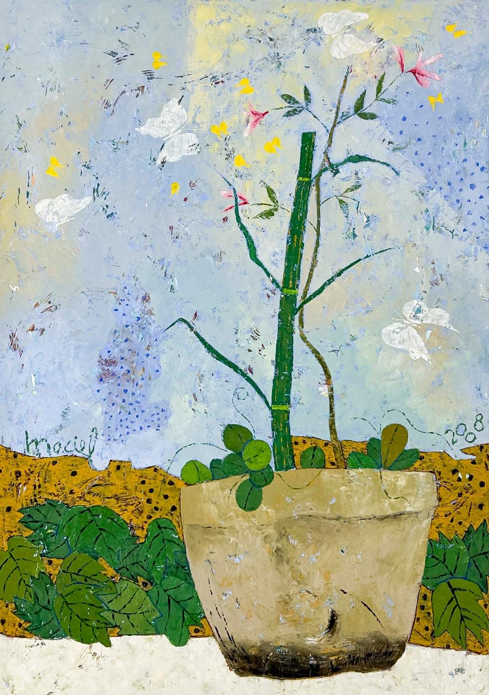 Leonel Maciel comparable auction result: leonel maciel maceta con flores y mariposas