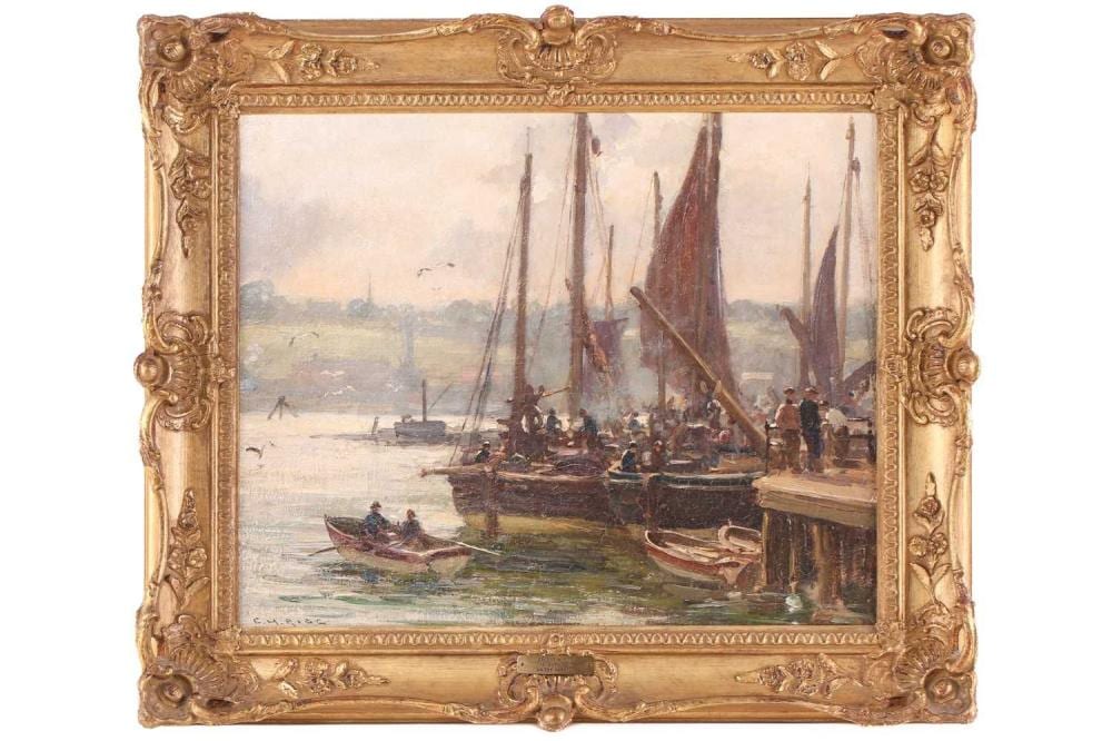 Ernest Higgins Rigg comparable auction result: ernest higgins rigg staithes group 1868 1947 whitby harbour oil on panel signed to lower left corner 31 cm x 38 5 cm in a gilt frame