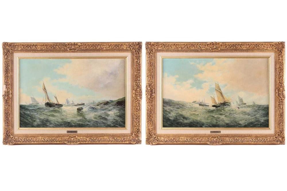 George Knight comparable auction result: george knight fl 1872 1892 british off the harbour two oils on canvas similar scenes 38 5 cm x 59 cm in gilt frames