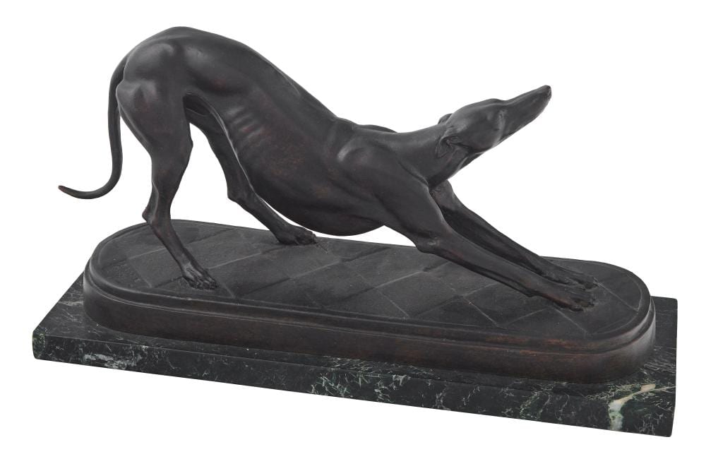 Katharine Ward Lane Weems comparable auction result: katharine ward lane weems massachusetts 1899 1989 stretching whippet bronze on a green marble base height 8 5 length 15 5 width 4 5