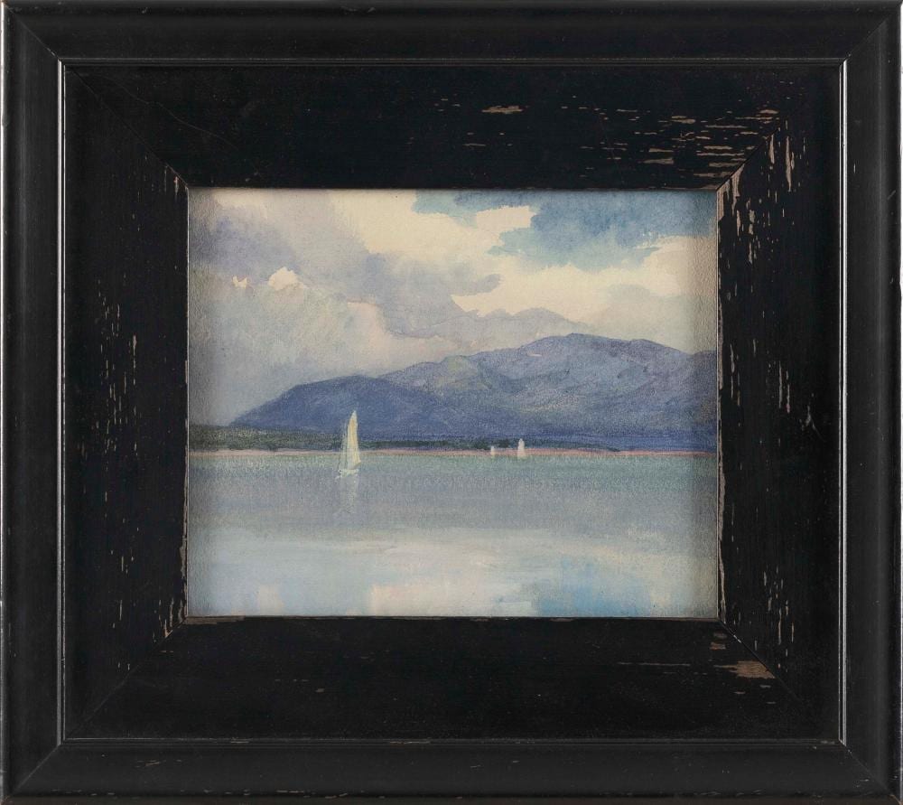 Aimee Lamb comparable auction result: aimee lamb massachusetts 1893 1989 sailboats on a mountain lake watercolor on paper 6 25 x 7 75 sight framed 12 x 13 5