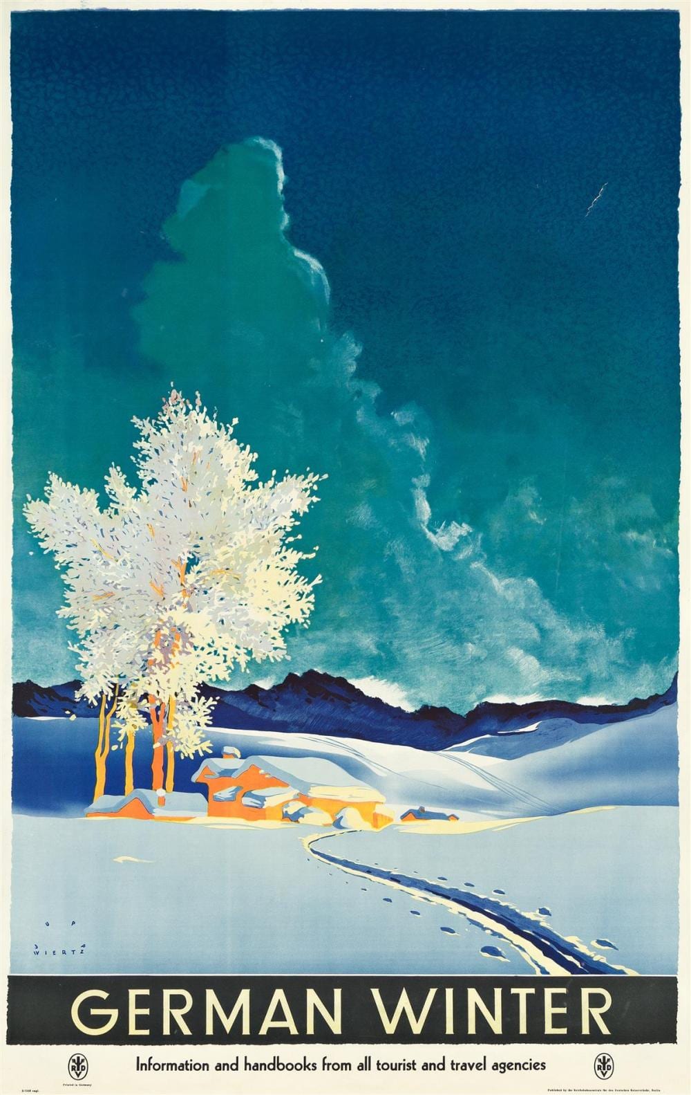 Jupp Wiertz comparable auction result: jupp wiertz 1881 1939 german winter 1936 39 x25 inches 101x640 cm reichsbahnzentrale f r den deutschen reiseverkehr berlin