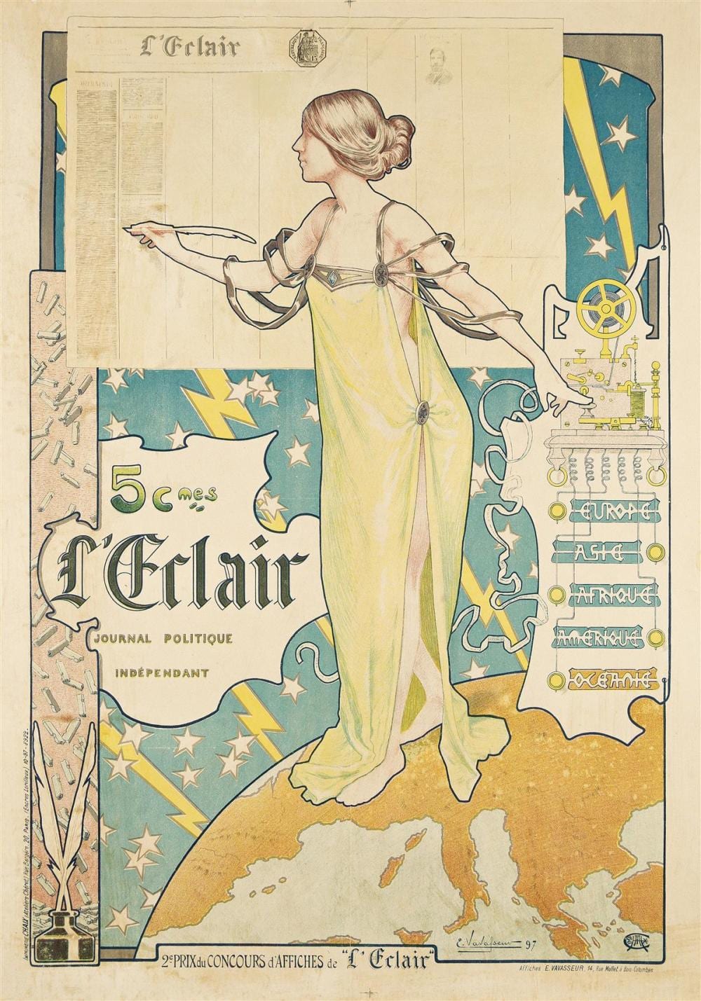 Eugene Vavasseur comparable auction result: eugene vavasseur 1863 1949 l eclair 1897 33x23 inches 84x59 cm chaix paris