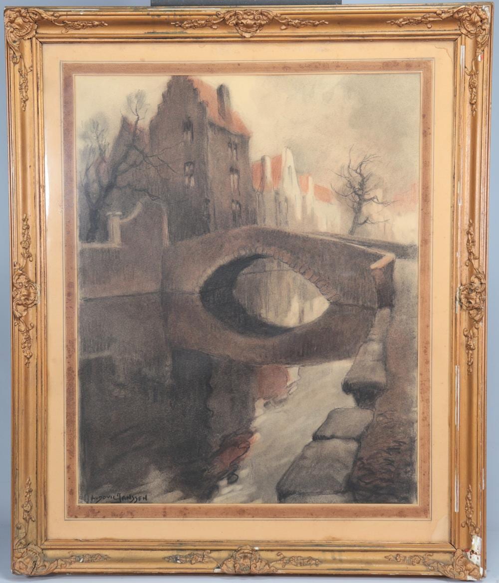 Ludovic Janssen comparable auction result: ludovic janssen 1888 1954 watercolor bridge in bruges