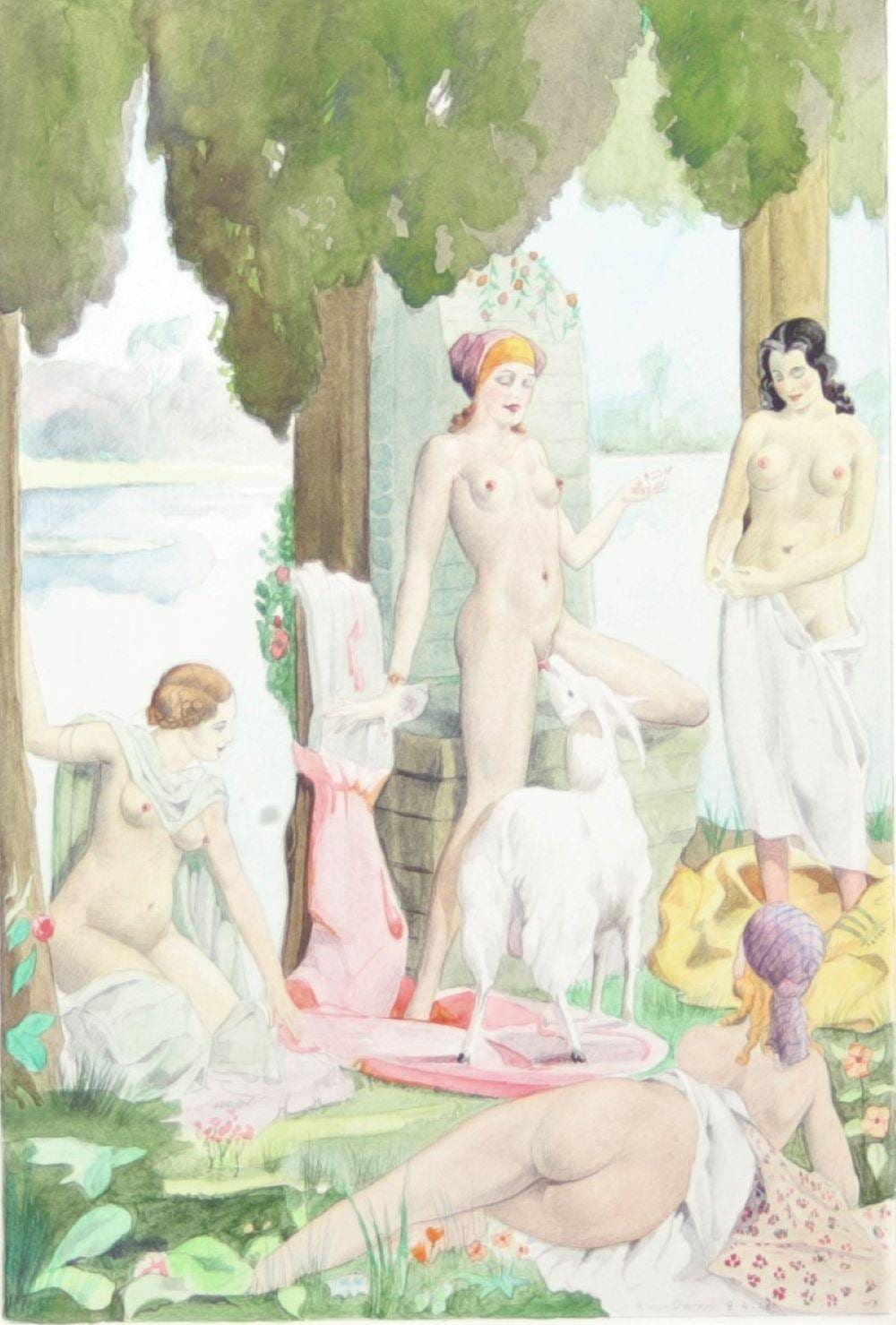 Raymond van Doren comparable auction result: raymond van doren 1906 1991 watercolor young naked women