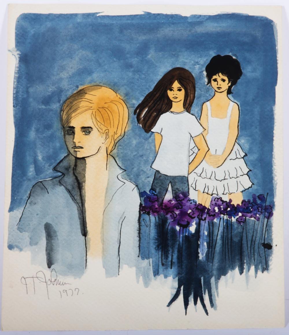 Joni T. Johnson comparable auction result: joni t johnson american 1934 1988 young love 1977 watercolor on paper 10 3 4 x 9