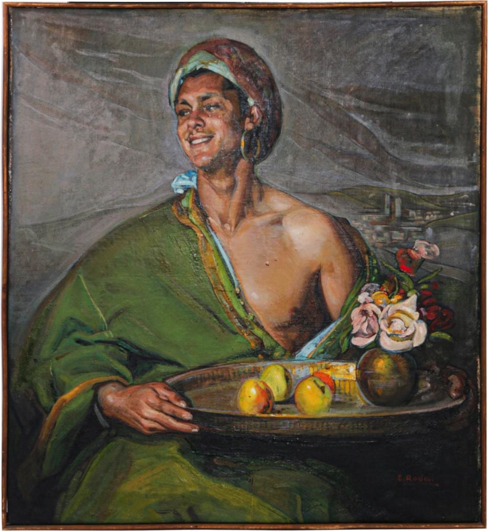 Gabriel Morcillo Raya comparable auction result: orientalist male holding a tray of fruits after gabriel morcillo raya