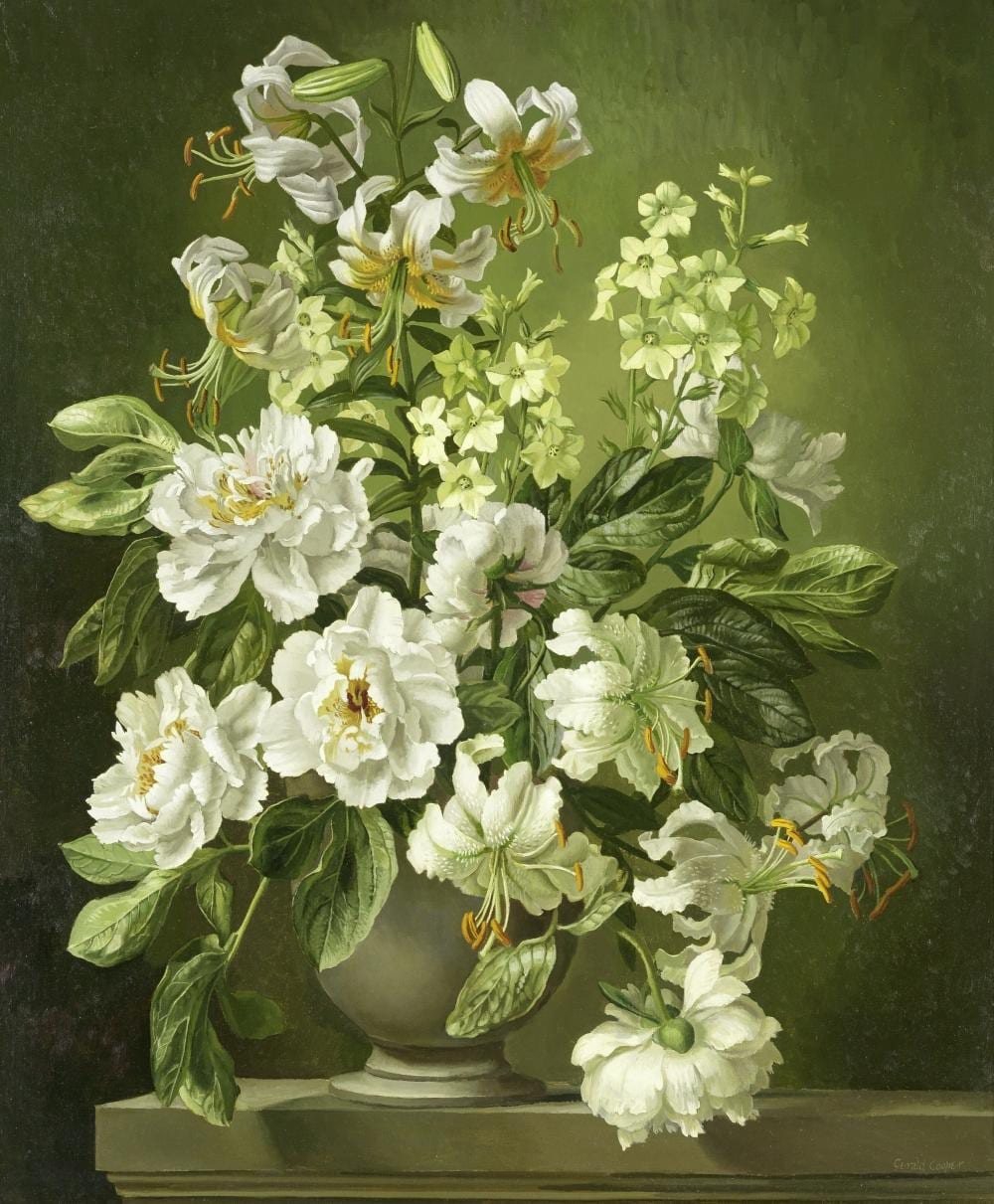 Gerald A. Cooper comparable auction result: gerald a cooper british 1899 1975 still life of white lilies and peonies