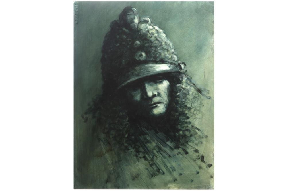 Rafael Gorsen comparable auction result: gorsen rafael 1942 olieverfschilderij op papier de krijger 73 x 55 getekend