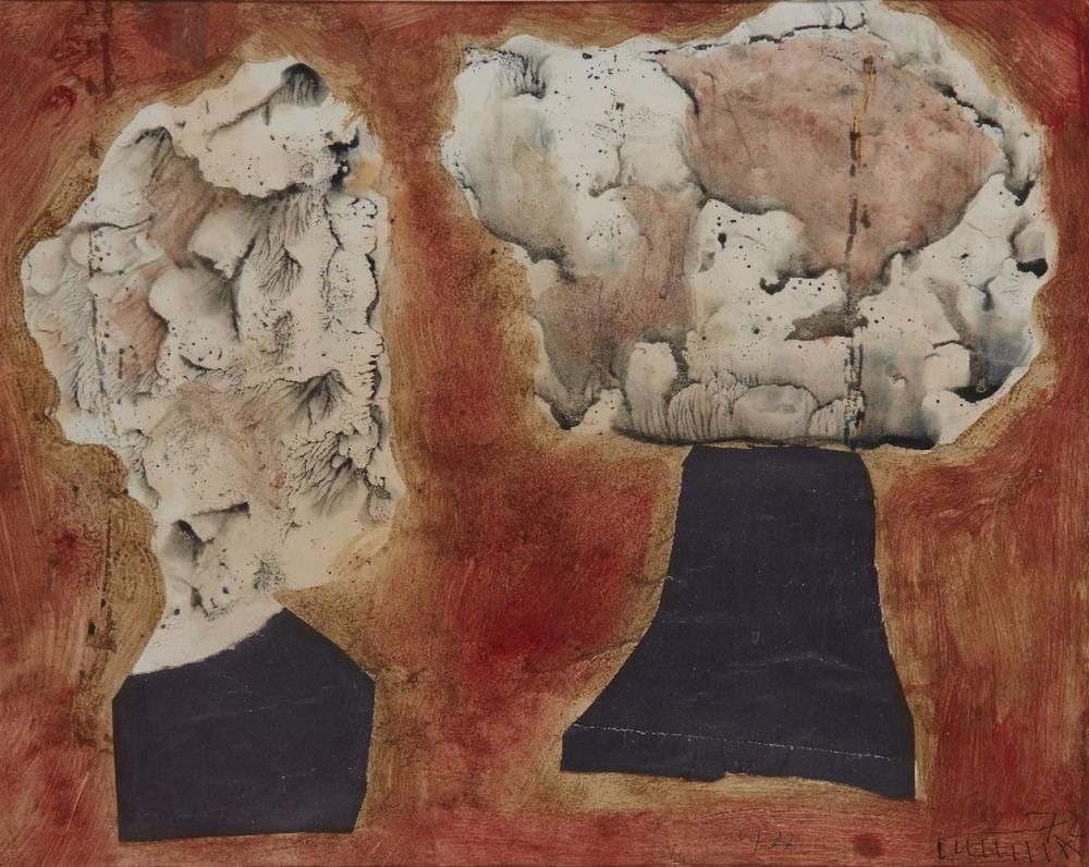 roy turner durrant british 1925 1998 untitled 1972 oil decalcomania and collage on paper · Roseberys · 2023-03-14 Roy Turner Durrant comparable auction result: roy turner durrant british 1925 1998 untitled 1972 oil decalcomania and collage on paper