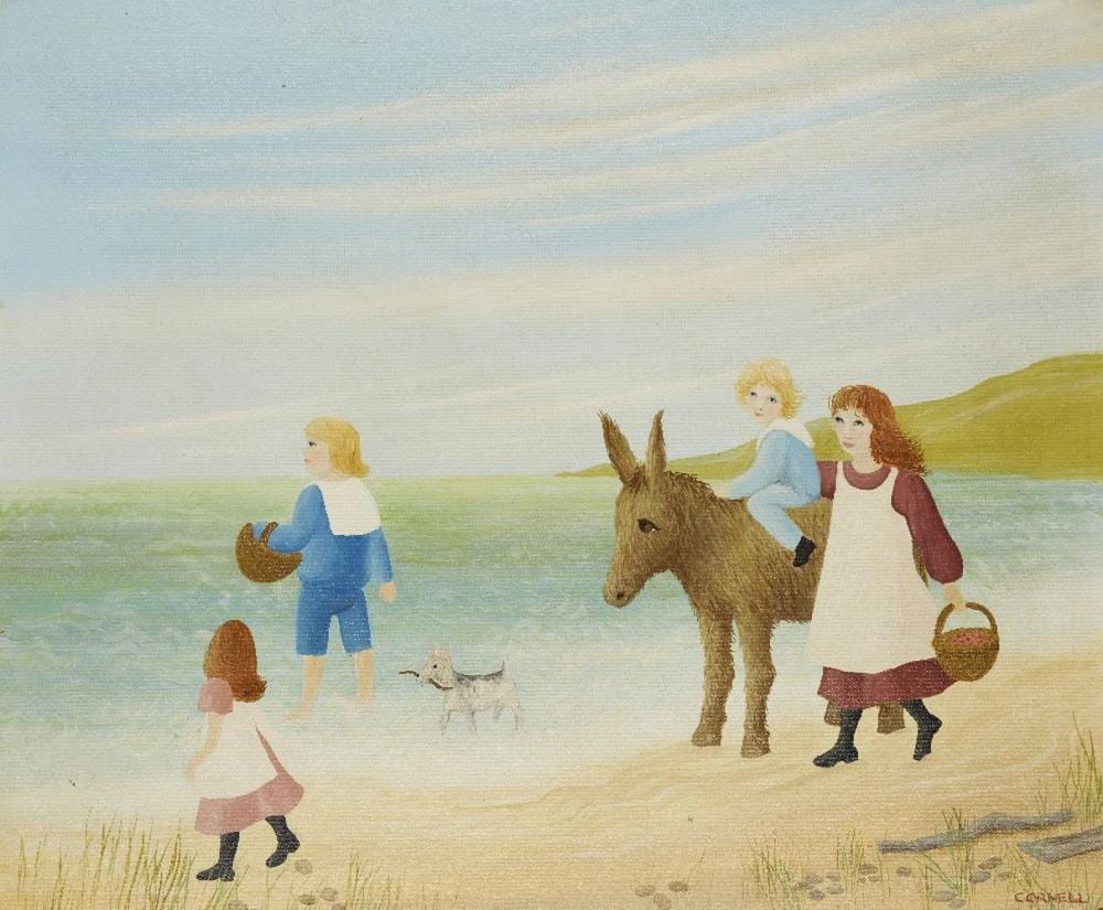 Pamela Cornell comparable auction result: pamela cornell british 1928 1987 a walk by the sea oil on board signed lower right cornel