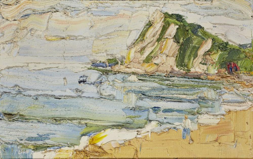 George Rowlett comparable auction result: george rowlett british b 1941 shakespeare cliff from dover beach walker and water skier 2002