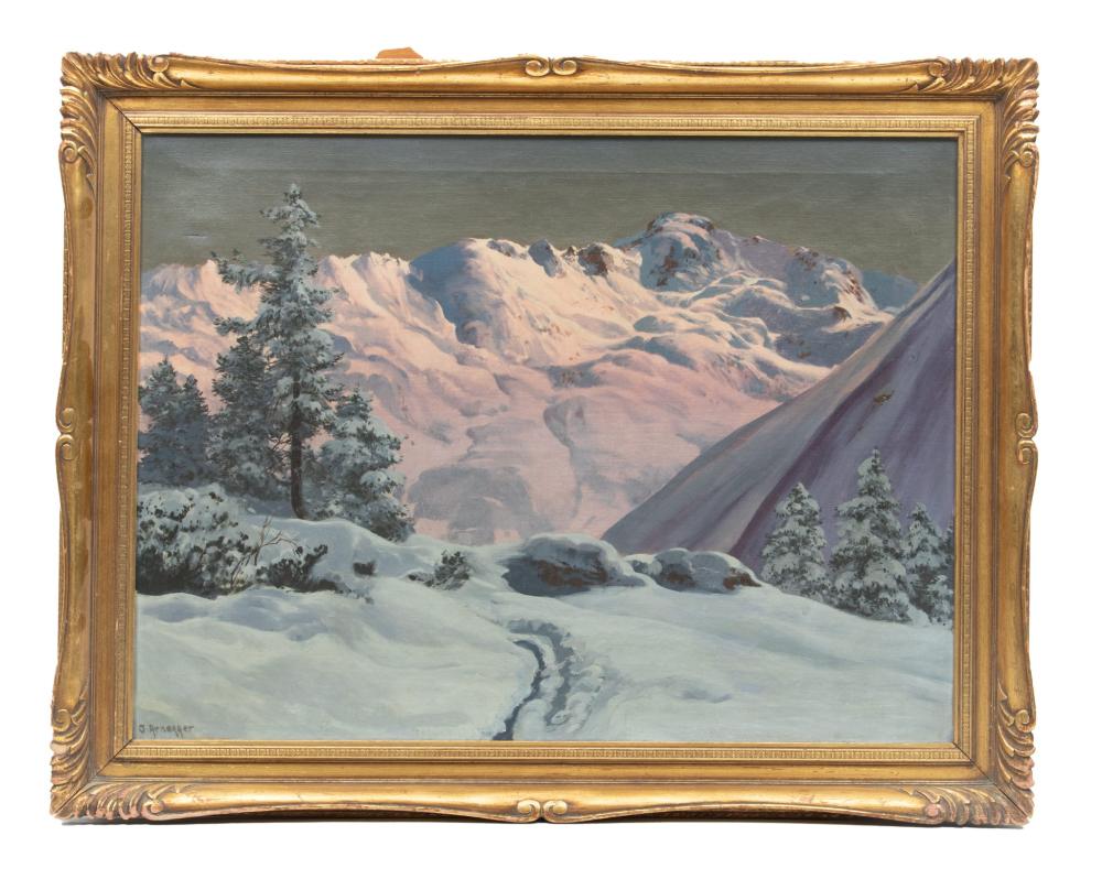 Gottfried Arnegger comparable auction result: gottfried arnegger austrian b 1905 oil on canvas alpine winter landscape h 23 5 w 31 5