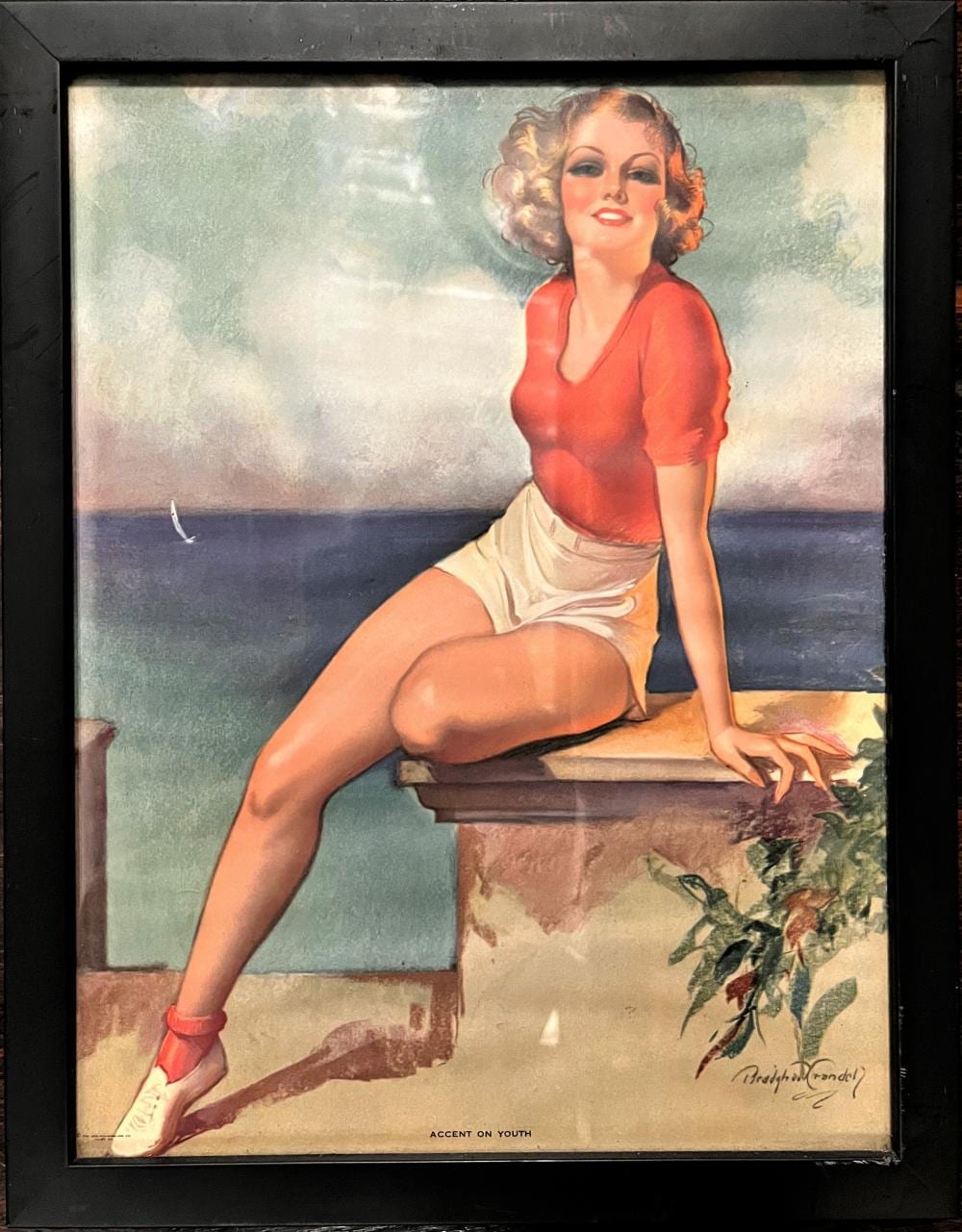 Bradshaw Crandell comparable auction result: bradshaw crandell 1896 1966 usa accent on youth 1937 original lithographic print by the gerlach barklow co joliet ill in black frame