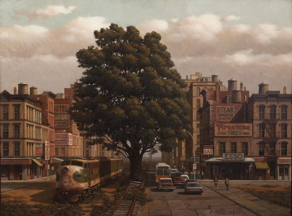 Arnau Alemany comparable auction result: arnau alemany barcelona 1948 last train to cincinati 1986 oil on panel signed in the lower right corner