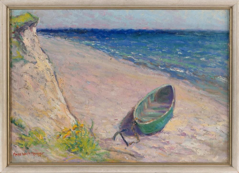 Anne Wells Munger comparable auction result: anne wells munger massachusetts mississippi 1862 1945 september sea cahoon hollow wellfleet massachusetts oil on canvas 14 x 20 framed 15 x 21
