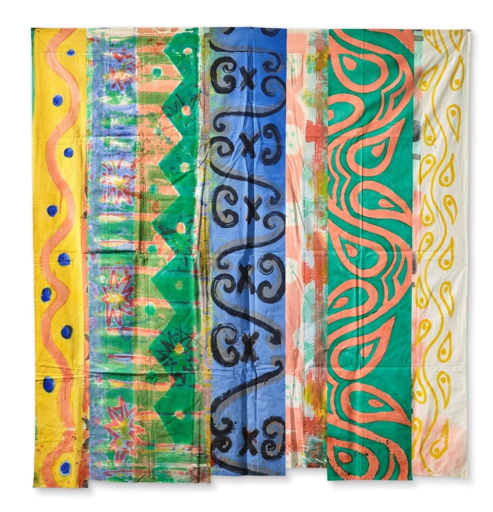 kim macconnel b 1946 made in hong kong acrylic on cotton 90 1 2 x 86 1 2 · Christie's · 2023-03-14 Kim MacConnel comparable auction result: kim macconnel b 1946 made in hong kong acrylic on cotton 90 1 2 x 86 1 2