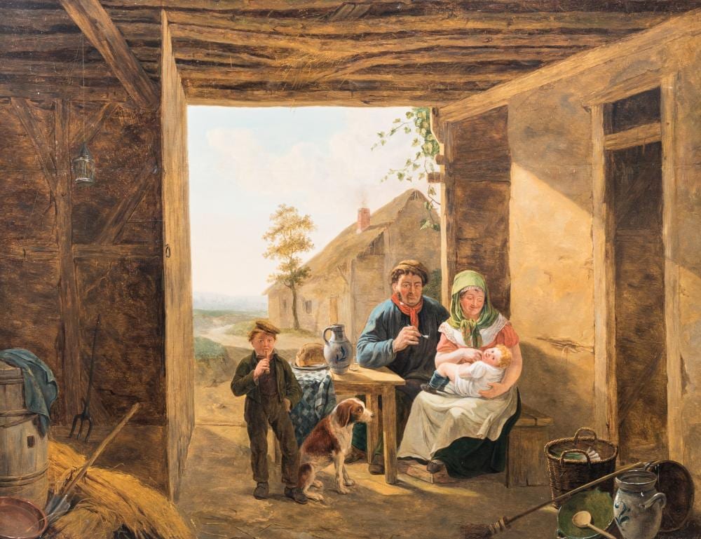 Constantin Fidèle Coene comparable auction result: constantin fid le coene 1779 1841 family happiness on the farm oil on panel dated 1822