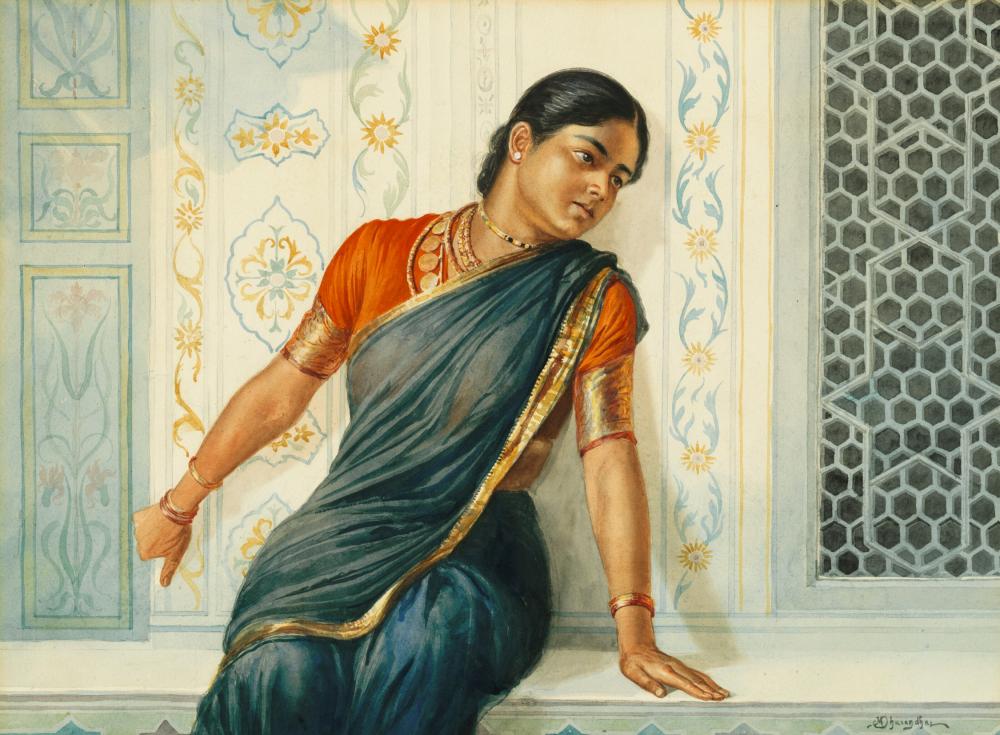 M. V. Dhurandhar comparable auction result: mahadev viswanath dhurandhar 1867 1944 untitled seated lady watercolor