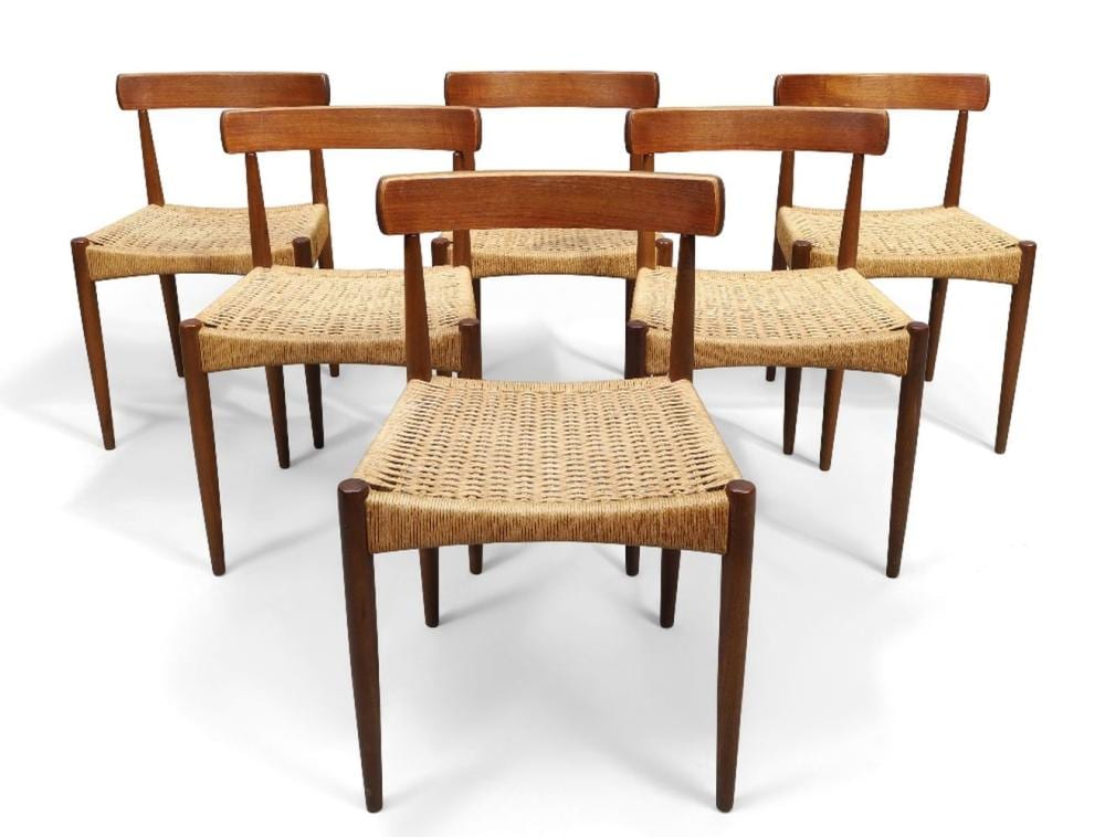 Arne Hovmand-Olsen comparable auction result: arne hovmand olsen 1919 1989 for mogens kold set of six dining chairs circa 1960 teak woven cor