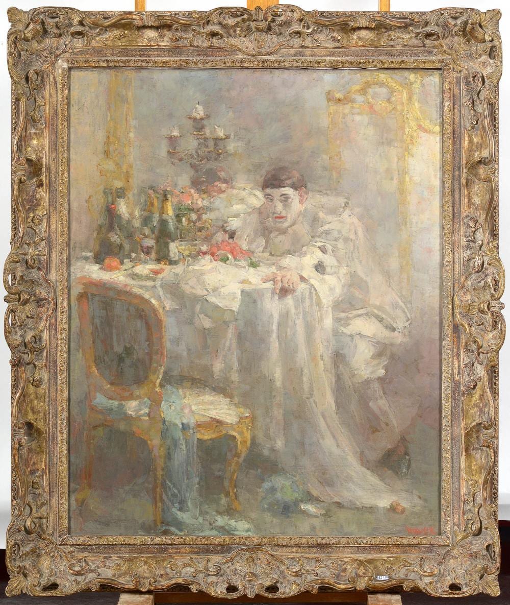 Arthur Navez comparable auction result: huile sur toile pierrot attabl durant une nuit de carnaval sign en bas droite navez ecole be