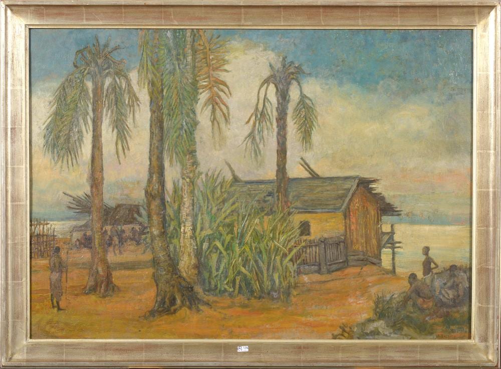 Albert Dasnoy comparable auction result: huile sur toile les cases anim es au bord du fleuve au congo sign en bas droite a dasnoy eco