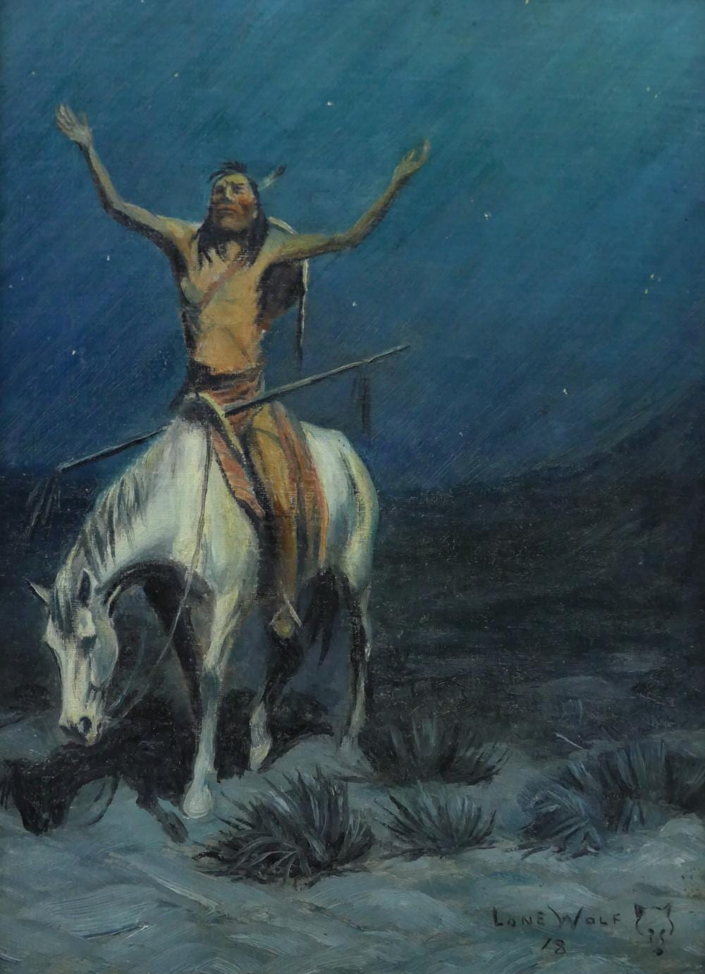 Lone Wolf comparable auction result: lone wolf end of the trail 1918 oil