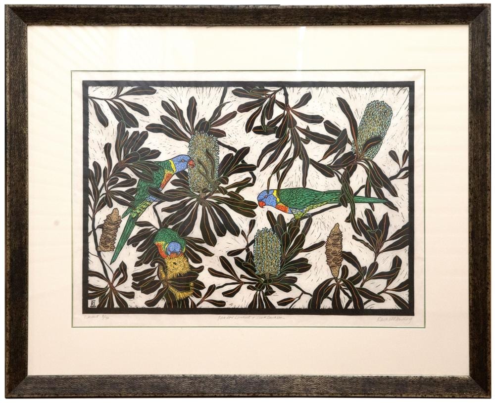Rachel Newling comparable auction result: rachel newling rainbow lorrikeet and coast banksia