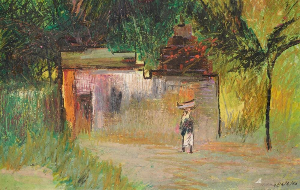 Gopal Ghose comparable auction result: gopal ghose 1913 1980 forlorn s house pastel on paper 11 5 8 x 18 3 8 in