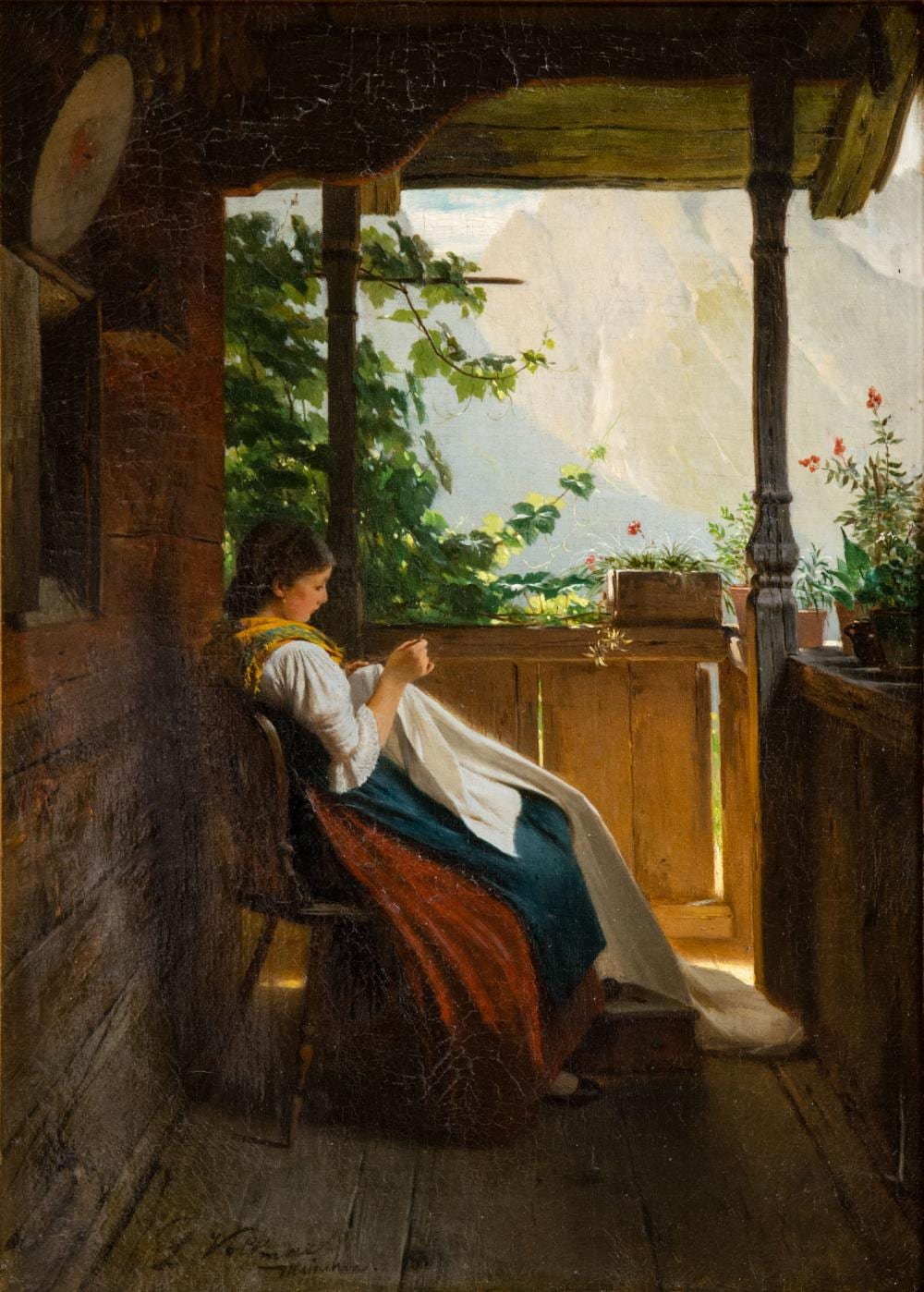Ludwig Vollmar comparable auction result: ludwig vollmar 1842 1884 sewing on the veranda