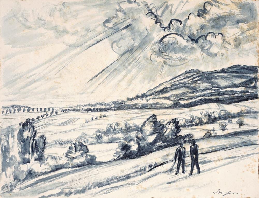 Richard Dreher comparable auction result: richard dreher triebenberg mit kornhocken s chsische landschaft wohl 1920 s