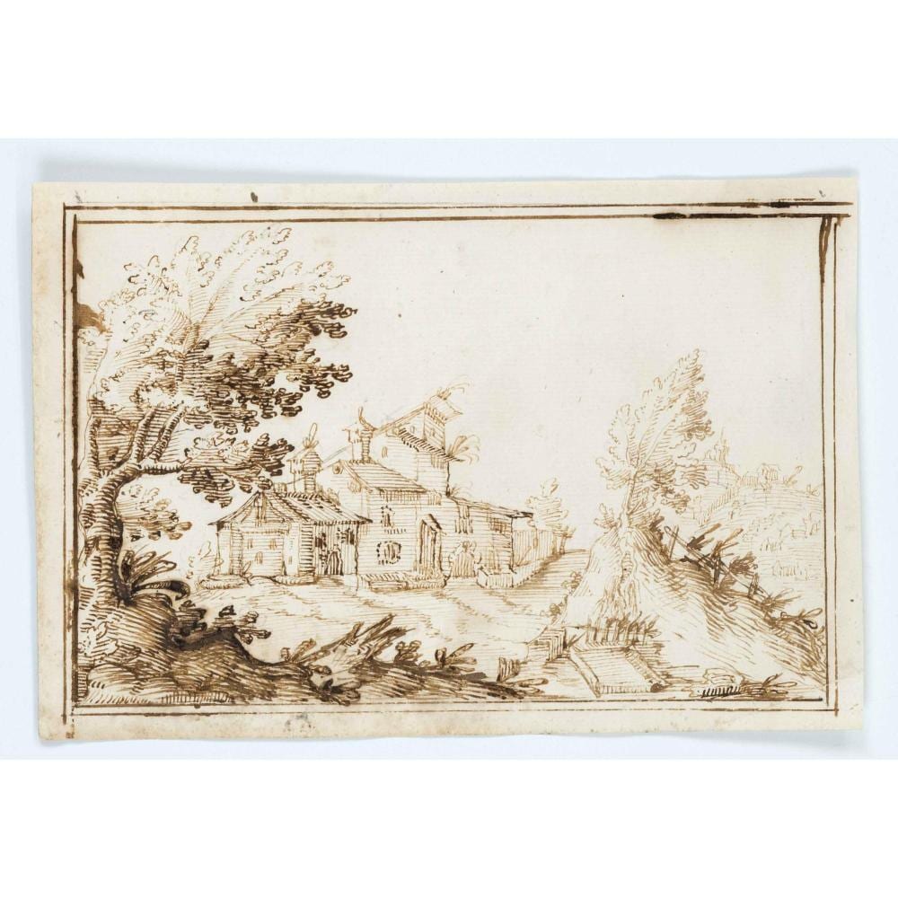 Remigio Cantagallina comparable auction result: remigio cantagallina ca 1582 1656 attrib landscape capriccio with manor house and trees pen
