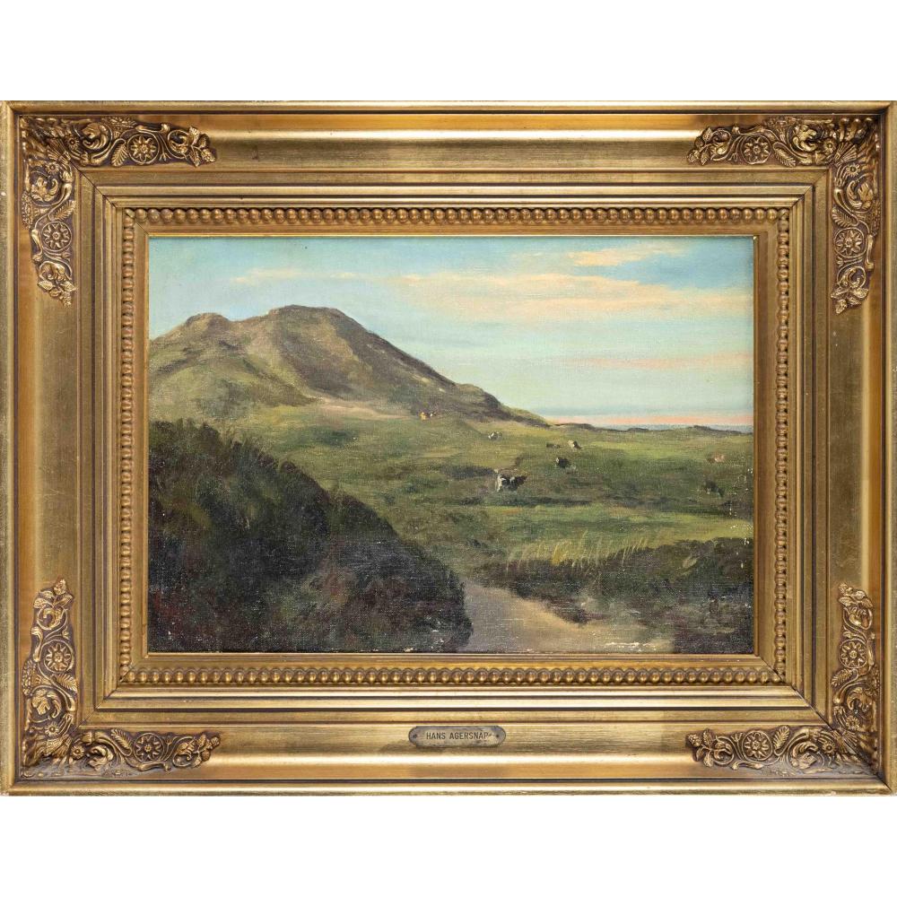 hans agersnap 1857 1925 hilly coastal landscape with grazing cows oil on canvas bottom left · Historia Auctionata · 2023-04-04 Hans Agersnap comparable auction result: hans agersnap 1857 1925 hilly coastal landscape with grazing cows oil on canvas bottom left
