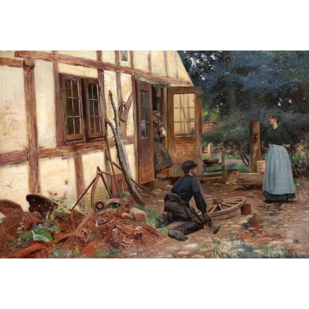 Carl Carlsen comparable auction result: carl carlsen 1855 1917 danish genre painter large genre piece of a family in front of the tool