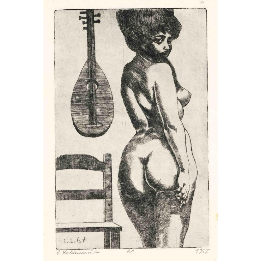 Otto Lackenmacher comparable auction result: otto lackenmacher 1927 1988 back nude with chair and mandolin etching signed lower left by