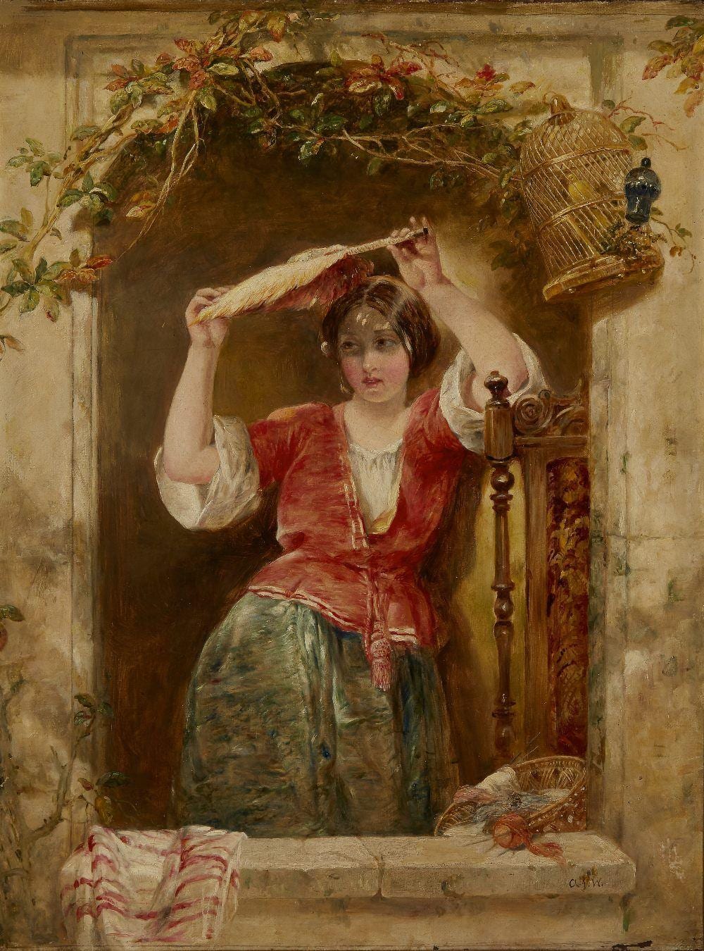 Alfred Joseph Woolmer comparable auction result: alfred joseph woolmer ra british 1805 1892 a lady at a window shading her face with a fan